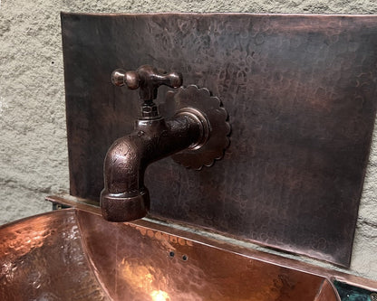 Antique Copper Engraved Wall Tap with Scalloped Backplate