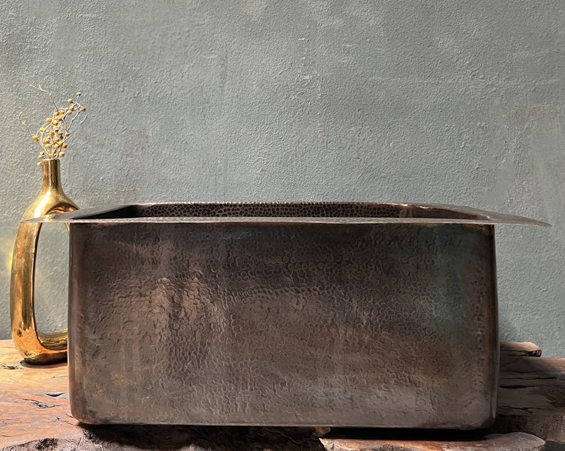Square Hand-Hammered Dark Antique Copper Sink