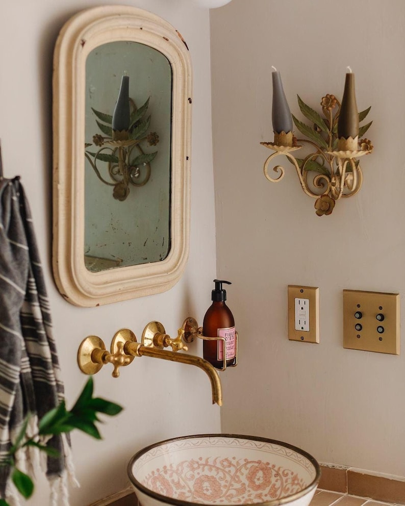 Polished Brass Wall-Mounted Cross Handle Faucet
