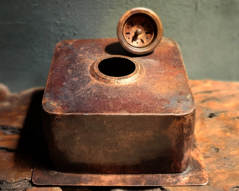 Hand-Hammered Square Copper Prep and Bar Sink