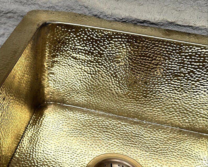 Artisan Hand-Hammered Square Brass Farmhouse Sink