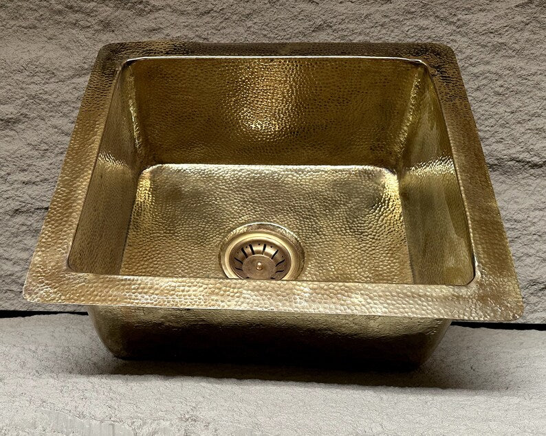 Artisan Hand-Hammered Square Brass Farmhouse Sink