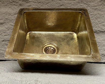 Artisan Hand-Hammered Square Brass Farmhouse Sink