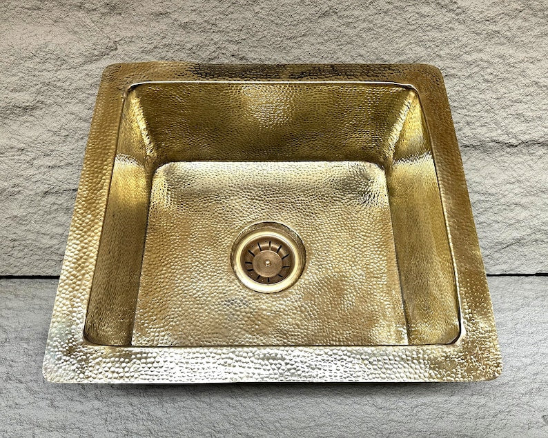 Artisan Hand-Hammered Square Brass Farmhouse Sink