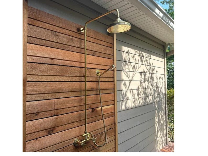 Unlacquered Brass Exposed Rainfall Shower System