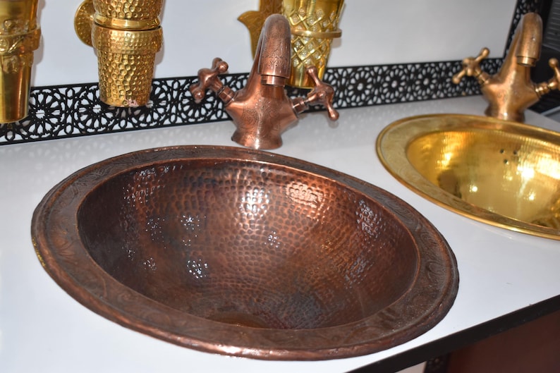 Drop-In Hammered Copper Vanity Sink