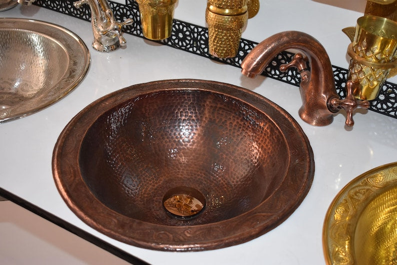 Drop-In Hammered Copper Vanity Sink