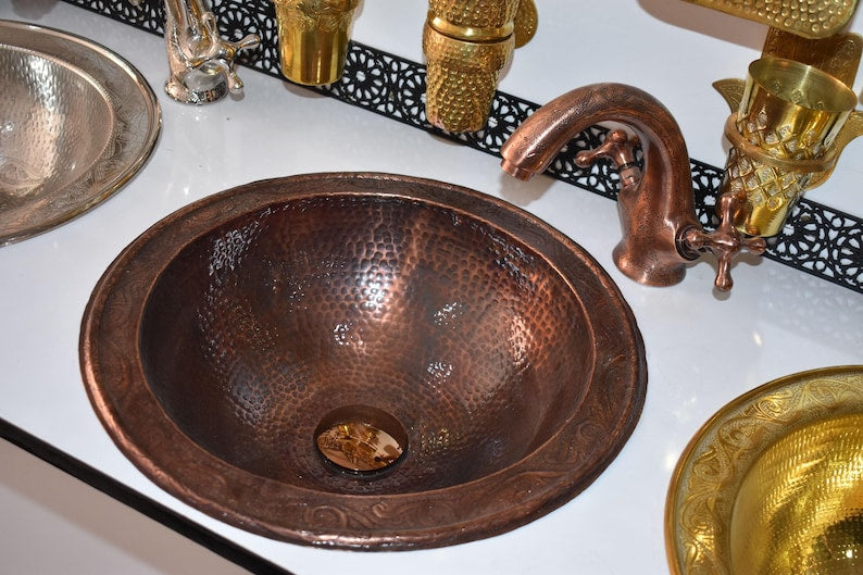 Drop-In Hammered Copper Vanity Sink