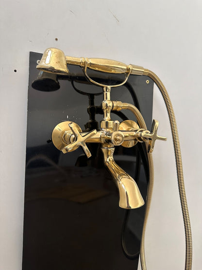 Unlacquered Brass Wall-Mounted Bath Filler with Hand Sprayer