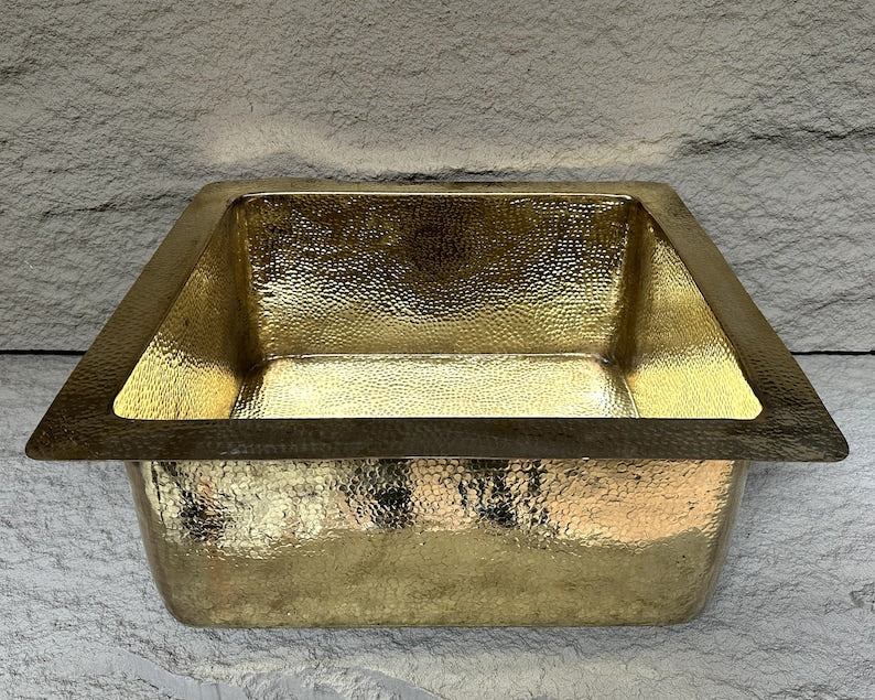 Artisan Hand-Hammered Square Brass Farmhouse Sink