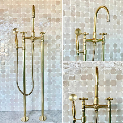 Floor-Mounted Unlacquered Brass Tub Filler