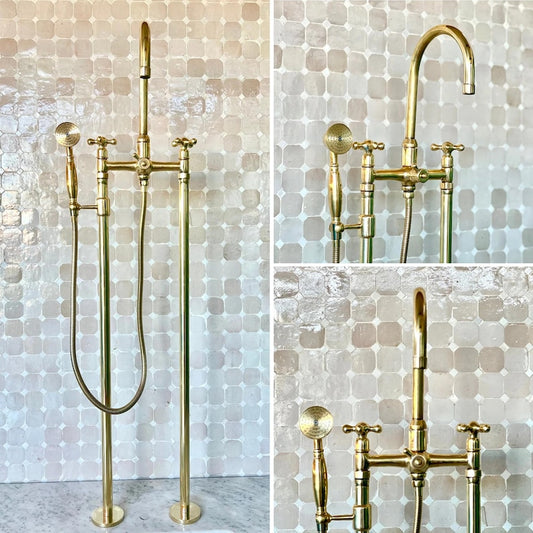 Floor-Mounted Unlacquered Brass Tub Filler