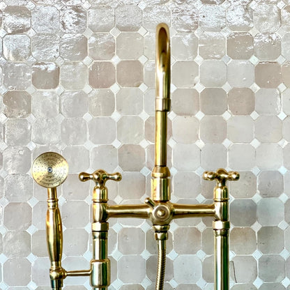 Floor-Mounted Unlacquered Brass Tub Filler