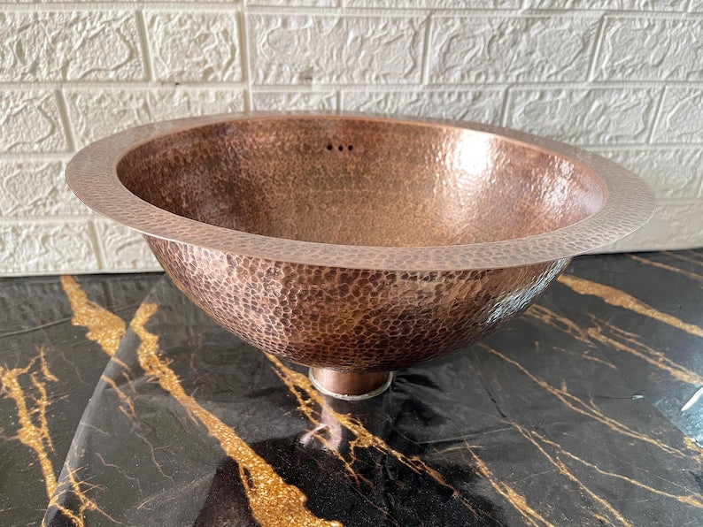 Classic Hammered Copper Drop-In Sink with Wide Rim