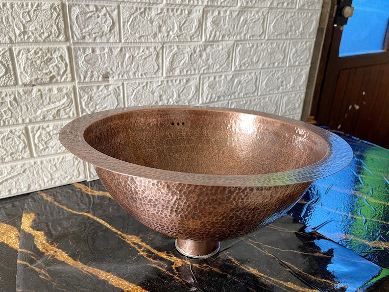 Classic Hammered Copper Drop-In Sink with Wide Rim
