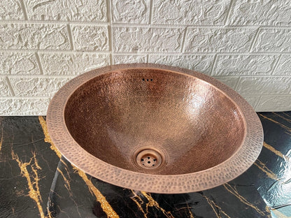 Classic Hammered Copper Drop-In Sink with Wide Rim