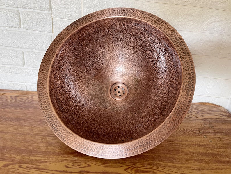 Classic Hammered Copper Drop-In Sink with Wide Rim
