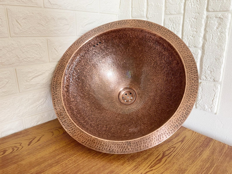 Classic Hammered Copper Drop-In Sink with Wide Rim