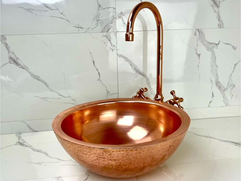 Polished Rose Copper Vessel Sink