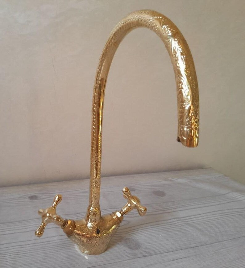 Ornate Hand-Engraved Gooseneck Faucet