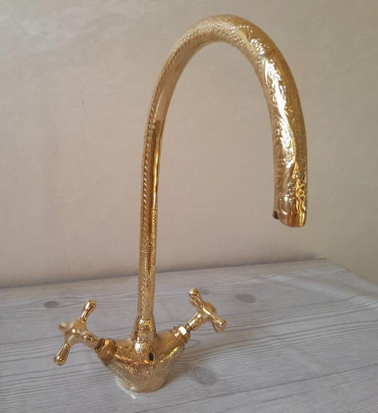Ornate Hand-Engraved Gooseneck Faucet