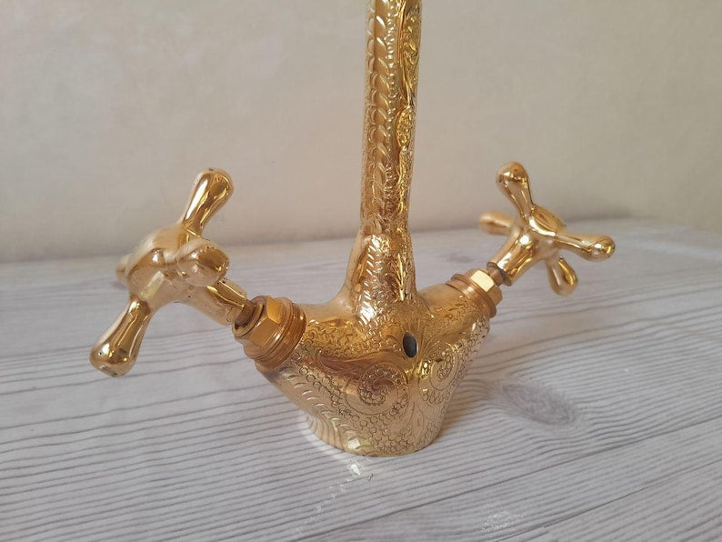 Ornate Hand-Engraved Gooseneck Faucet