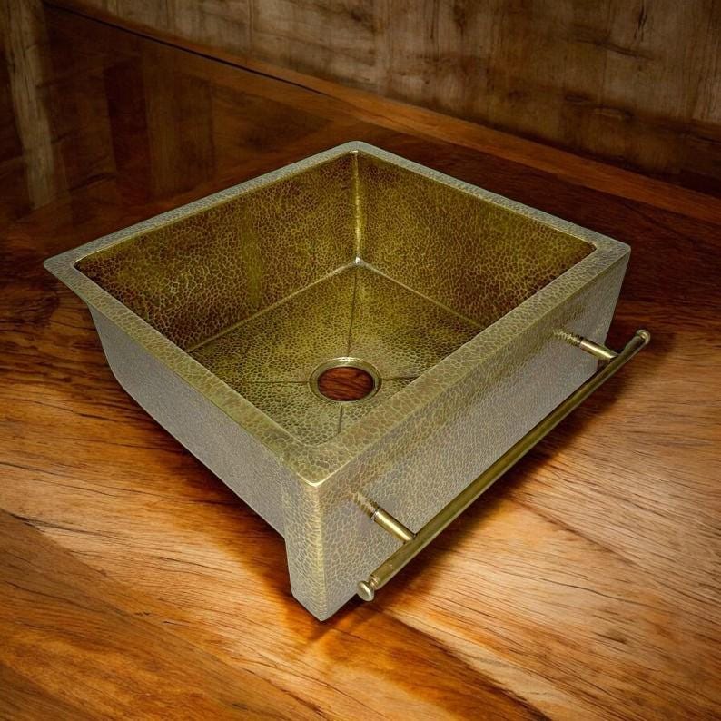 Handcrafted Unlacquered Brass Farmhouse Sink