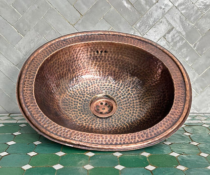 Oval Hammered Antique Copper Vessel Sink