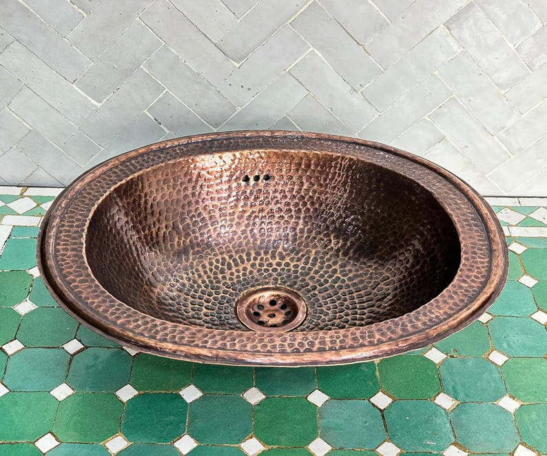 Oval Hammered Antique Copper Vessel Sink