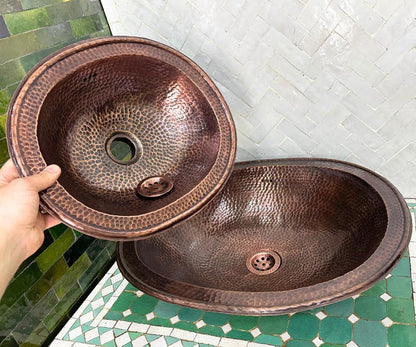Oval Hammered Antique Copper Vessel Sink