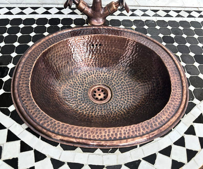 Oval Hammered Antique Copper Vessel Sink