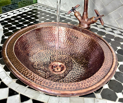 Oval Hammered Antique Copper Vessel Sink