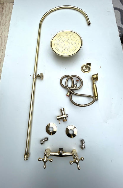 Luxury Unlacquered Brass Shower System – Exposed Wall-Mount