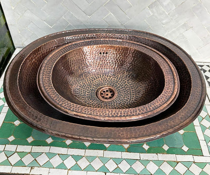 Oval Hammered Antique Copper Vessel Sink