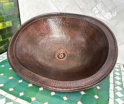 Oval Hammered Antique Copper Vessel Sink