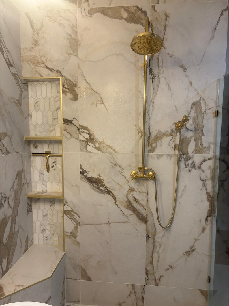 Luxury Unlacquered Brass Shower System – Exposed Wall-Mount