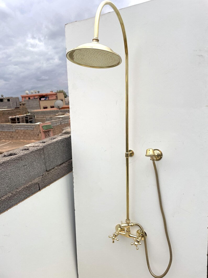 Luxury Unlacquered Brass Shower System – Exposed Wall-Mount