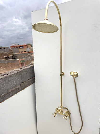 Luxury Unlacquered Brass Shower System – Exposed Wall-Mount