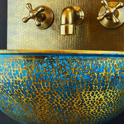 Green Patina Solid Brass Wall-Mount Bathroom Sink