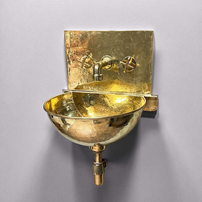 Wall-Mounted Brass Half-Moon Sink & Faucet Set