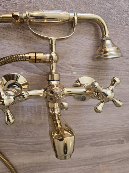 Engraved Unlacquered Brass Wall-Mount Shower Set