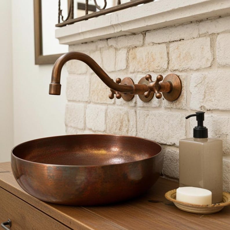 Antique Copper Wall-Mounted Bridge Faucet