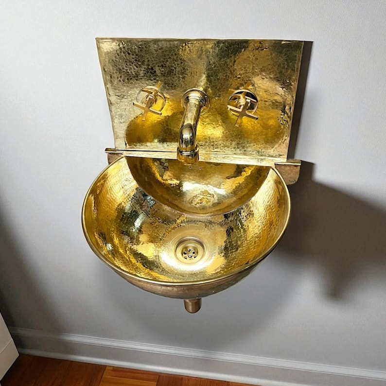 Wall-Mounted Brass Half-Moon Sink & Faucet Set
