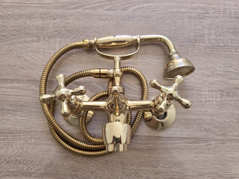 Engraved Unlacquered Brass Wall-Mount Shower Set