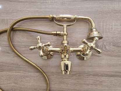 Engraved Unlacquered Brass Wall-Mount Shower Set