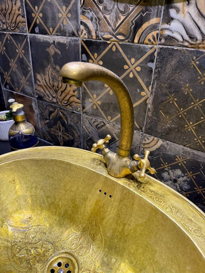 Engraved Oval Brass Drop-In Sink
