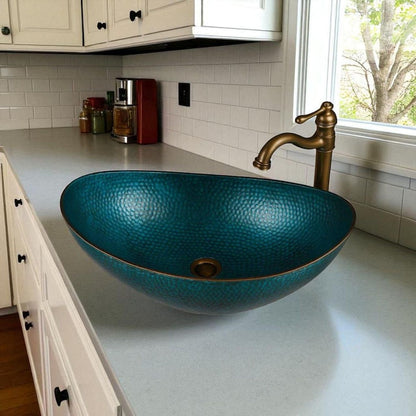 Teal Hammered Copper Oval Sink
