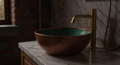 Turquoise Enamel & Hammered Copper Sink