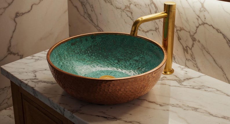Turquoise Enamel & Hammered Copper Sink
