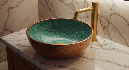 Turquoise Enamel & Hammered Copper Sink